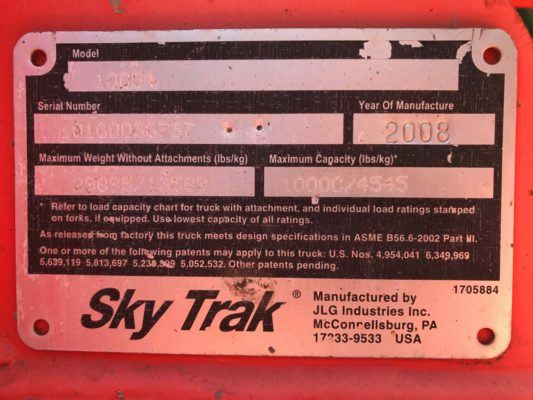 2008 SkyTrak 10054 Telehandler